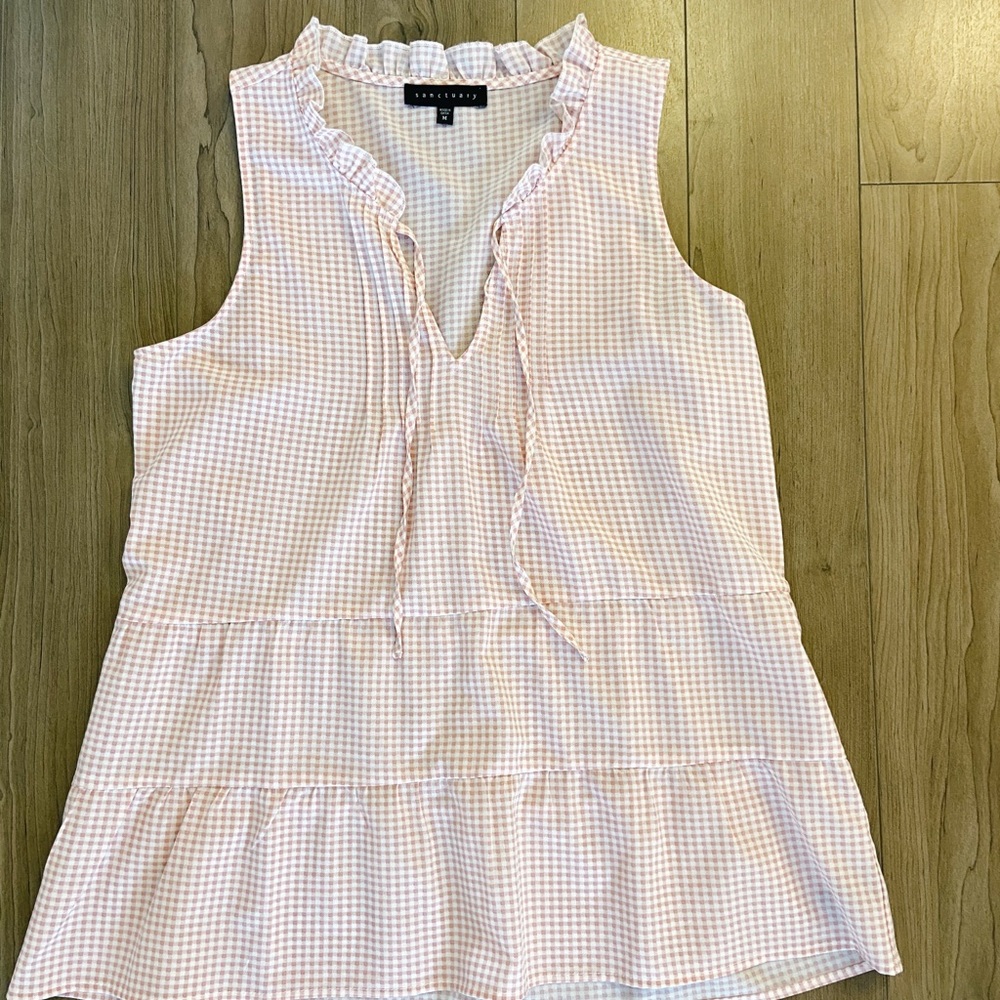 Sanctuary Pink & White Checkered Sleeveless Blouse